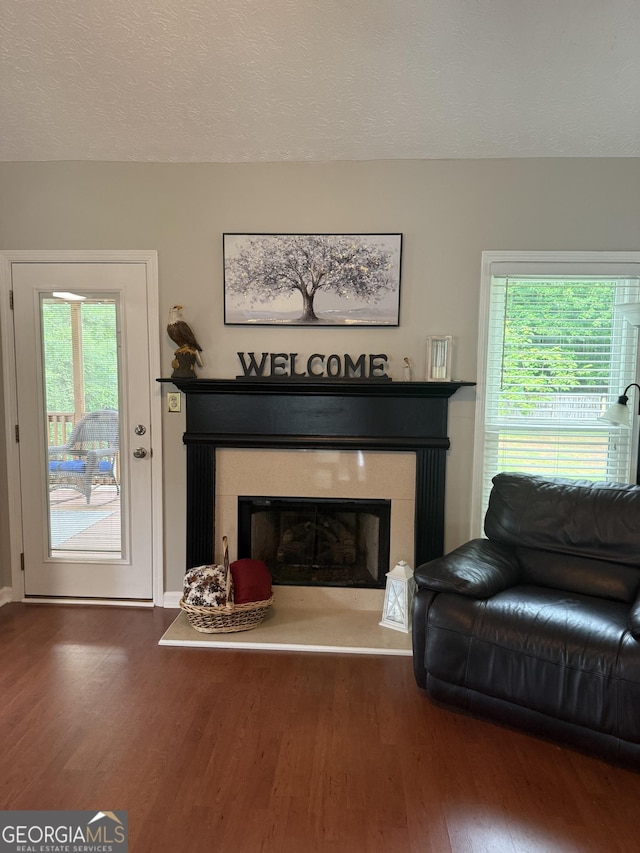 60 Buck Trl, Newnan, GA 30265 - living area featuring wood finished floors, a glass covered fireplace, and baseboards