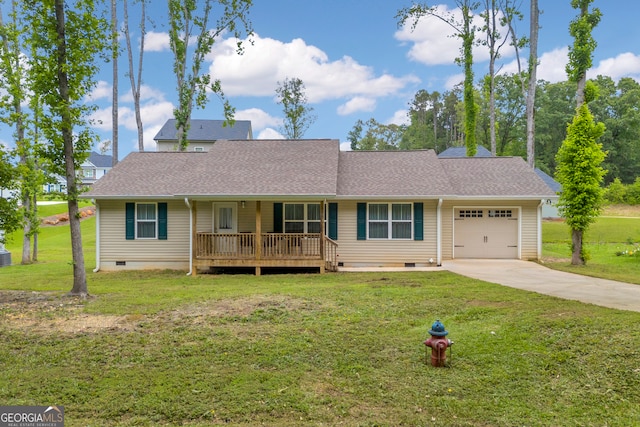 1861 Skyline Dr, Toccoa, GA 30577 - view of front facade with crawl space, an attached garage, a porch, and concrete driveway