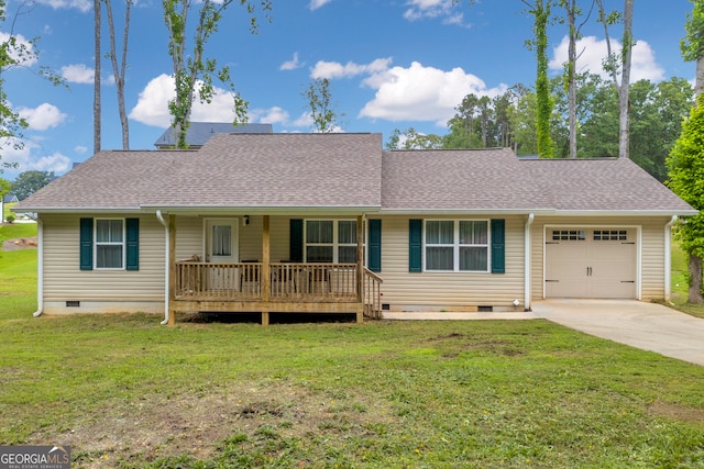 1861 Skyline Dr, Toccoa, GA 30577 - view of front of property with crawl space, a garage, a porch, and a shingled roof