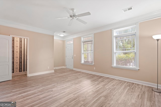 111 Moonlight Trl, Port Wentworth, GA 31407 - unfurnished room with crown molding, light wood-style floors, a ceiling fan, and baseboards