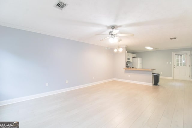 105 Westchester Dr Unit C4, Athens, GA 30606 - unfurnished living room featuring ceiling fan, light wood finished floors, baseboards, and crown molding