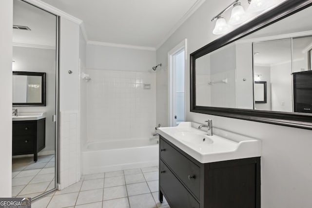 209 14th St NE Unit 109, Atlanta, GA 30309 - full bath featuring tile patterned flooring, vanity, crown molding, and bathtub / shower combination