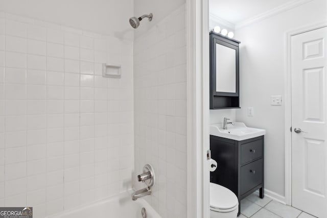 209 14th St NE Unit 109, Atlanta, GA 30309 - bathroom with ornamental molding, vanity, shower / bathtub combination, and tile patterned flooring