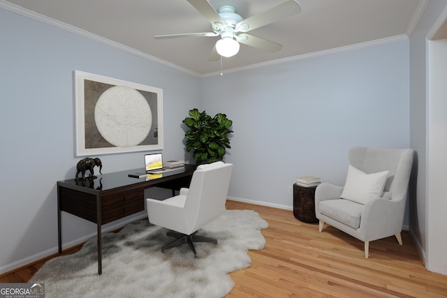 209 14th St NE Unit 109, Atlanta, GA 30309 - office area with a ceiling fan, crown molding, and light wood finished floors