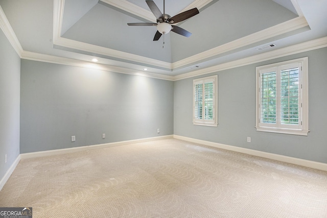 386 Link Rd, Alpharetta, GA 30022 - carpeted empty room featuring a tray ceiling, crown molding, ceiling fan, baseboards, and recessed lighting