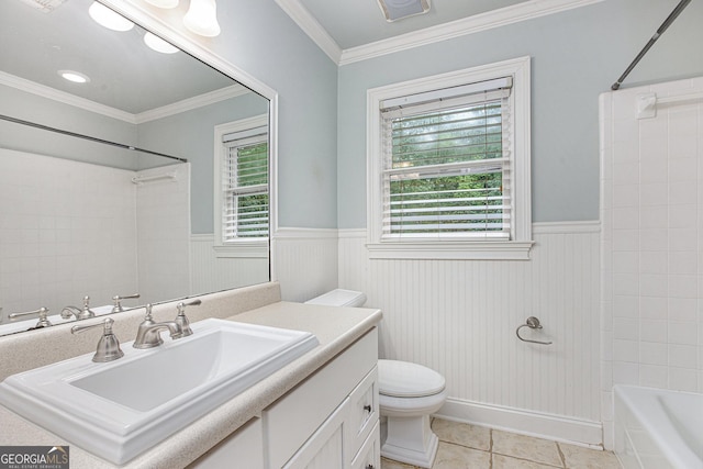 386 Link Rd, Alpharetta, GA 30022 - full bathroom featuring toilet, a wainscoted wall, vanity, tile patterned flooring, and  shower combination