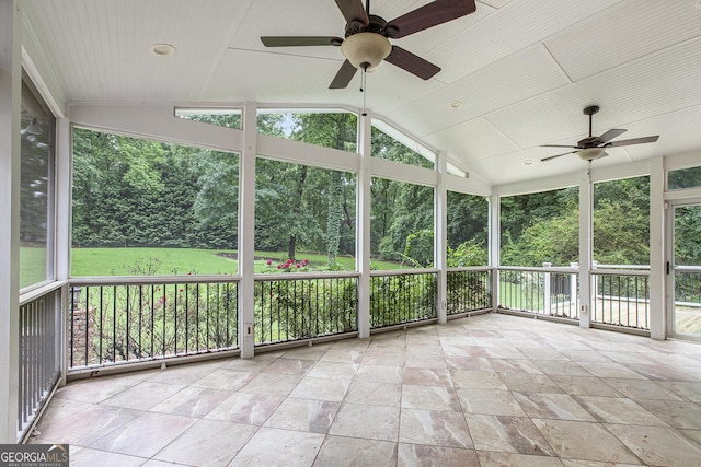 386 Link Rd, Alpharetta, GA 30022 - unfurnished sunroom featuring a ceiling fan and lofted ceiling