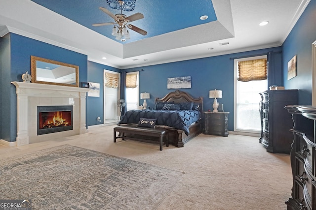12 Par Dr, Jesup, GA 31546 - bedroom featuring carpet, a fireplace, recessed lighting, ornamental molding, and baseboards