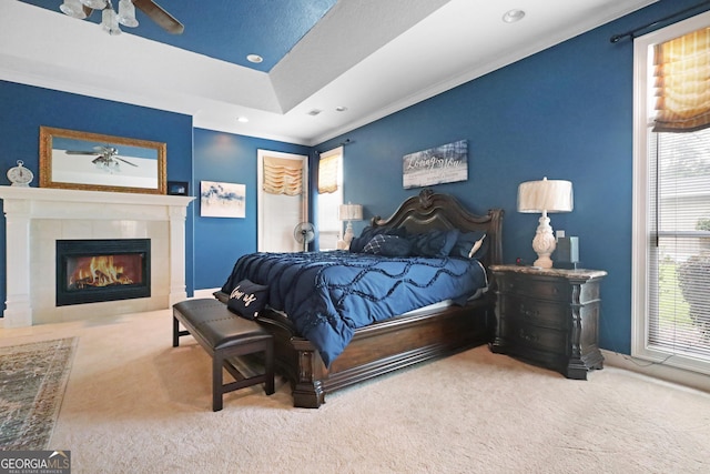 12 Par Dr, Jesup, GA 31546 - bedroom with carpet flooring, a tiled fireplace, recessed lighting, and ornamental molding