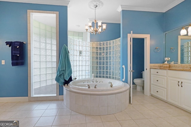 12 Par Dr, Jesup, GA 31546 - full bath featuring a tub with jets, a chandelier, toilet, vanity, and tile patterned flooring