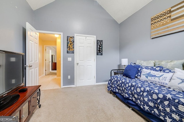 79 Churchill Ct, Richmond Hill, GA 31324 - carpeted bedroom featuring baseboards and high vaulted ceiling