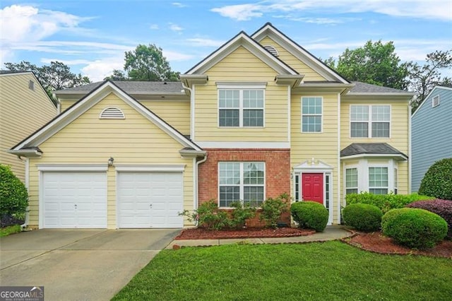 606 Hay Meadow Pl, Acworth, GA 30102 - view of front of property featuring concrete driveway, a garage, brick siding, and a front lawn