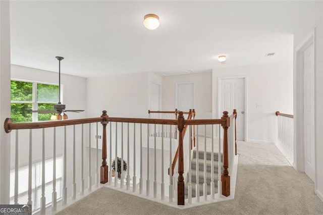 606 Hay Meadow Pl, Acworth, GA 30102 - hall with carpet flooring and an upstairs landing
