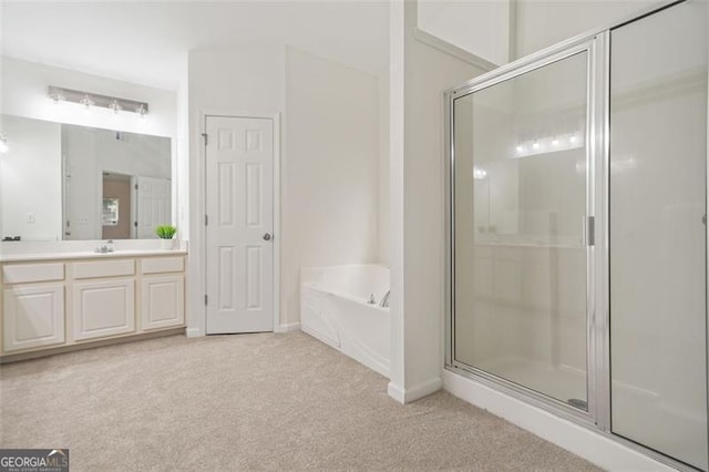 606 Hay Meadow Pl, Acworth, GA 30102 - full bathroom featuring carpet floors, a shower stall, vanity, and a bath