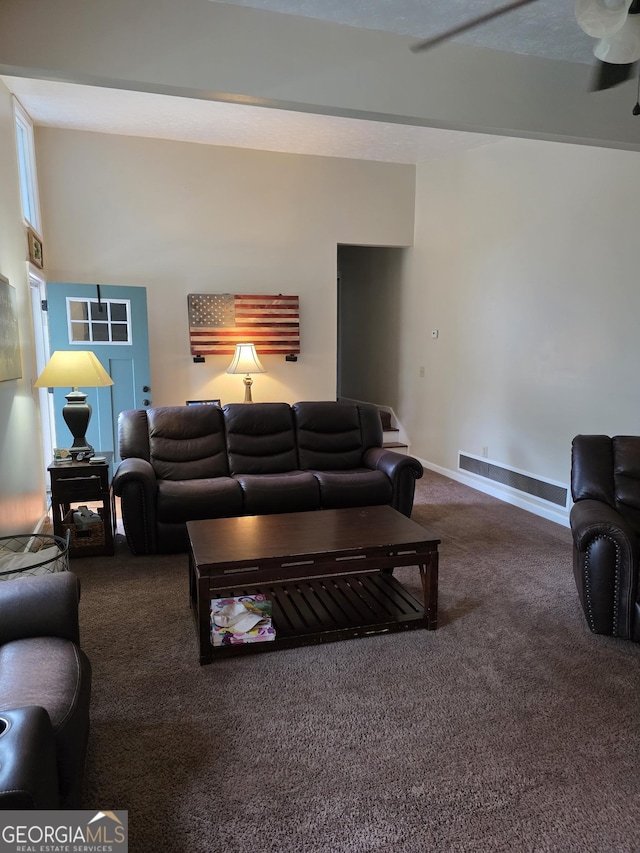 245 Freestone Dr, Newnan, GA 30265 - carpeted living area featuring ceiling fan and baseboards