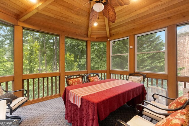 1014 Overlook Dr, Villa Rica, GA 30180 - sunroom with lofted ceiling, a ceiling fan, and outdoor dining space
