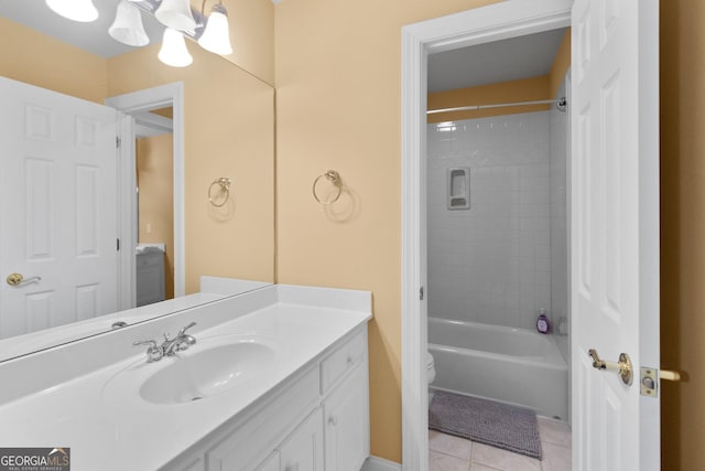 1014 Overlook Dr, Villa Rica, GA 30180 - full bathroom with toilet, vanity, tile patterned flooring,  shower combination, and a chandelier