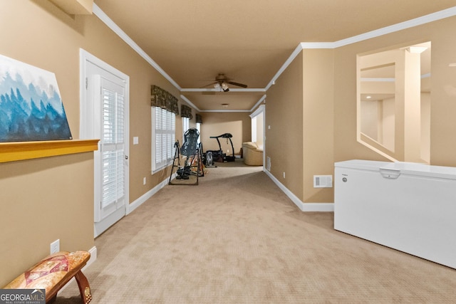 1014 Overlook Dr, Villa Rica, GA 30180 - hall featuring crown molding, carpet floors, and baseboards