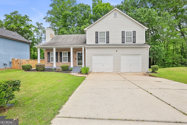 3315 Brookfield Dr, Austell, GA 30106 - view of front of home featuring a porch, an attached garage, driveway, a chimney, and brick siding
