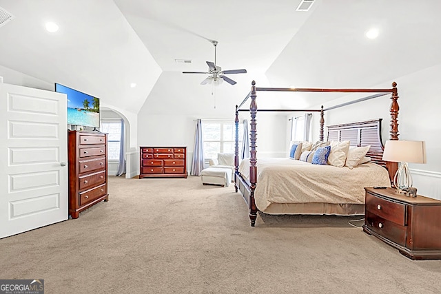 4580 Cloister Cir, Hampton, GA 30228 - bedroom featuring carpet floors, lofted ceiling, multiple windows, ceiling fan, and recessed lighting
