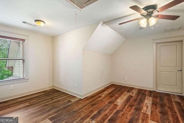 104 Beacon Crst, Newnan, GA 30265 - bonus room featuring wood finished floors, a ceiling fan, lofted ceiling, and attic access