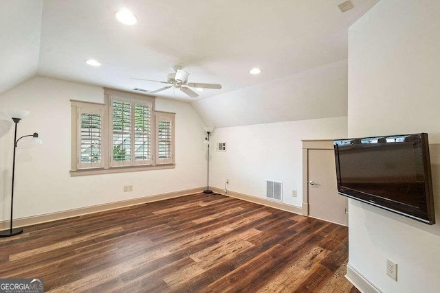 104 Beacon Crst, Newnan, GA 30265 - bonus room with lofted ceiling, a ceiling fan, dark wood-style floors, and recessed lighting