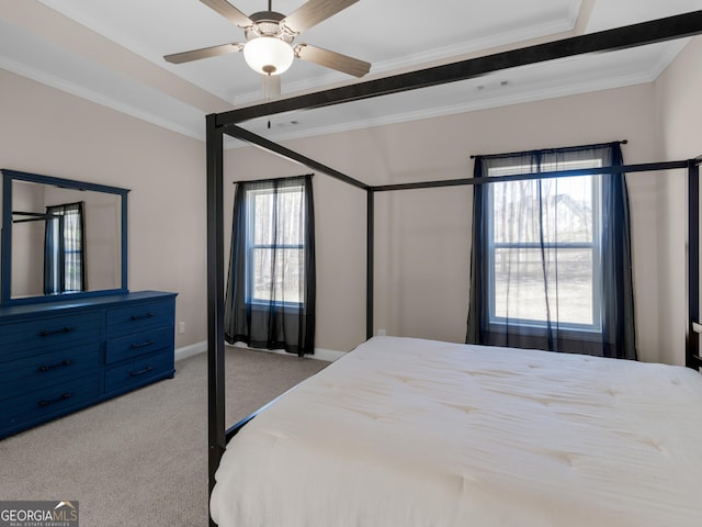 1847 Davis Mill Rd N, Dallas, GA 30157 - bedroom with light colored carpet, crown molding, baseboards, and a ceiling fan