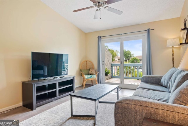 226 Bull River Bluff Dr, Savannah, GA 31410 - living area with wood finished floors, a ceiling fan, and lofted ceiling