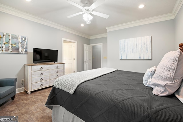 112 Gleneagle Ct Unit D202, Clayton, GA 30525 - bedroom with crown molding, recessed lighting, and a ceiling fan