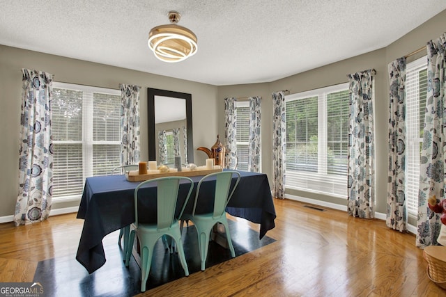 404 Carruth Rd, Winder, GA 30680 - dining room with healthy amount of natural light, a textured ceiling, baseboards, and wood finished floors