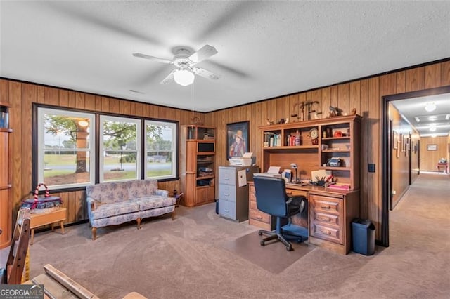 190 Roberts Way, Cornelia, GA 30531 - office space with wood walls, ceiling fan, light colored carpet, and a textured ceiling