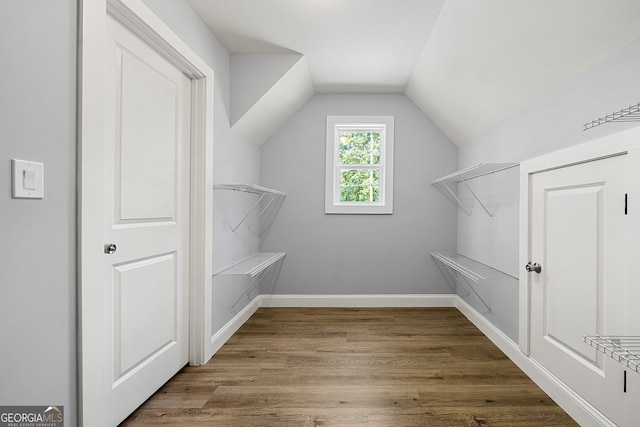 142 Arnco 3rd St, Newnan, GA 30263 - walk in closet featuring vaulted ceiling and wood finished floors