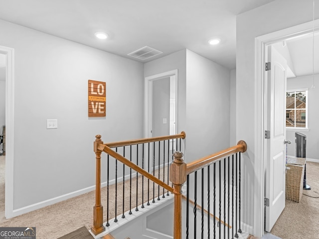 445 Sawmill Trce, Hampton, GA 30228 - hall featuring an upstairs landing, carpet flooring, baseboards, and recessed lighting