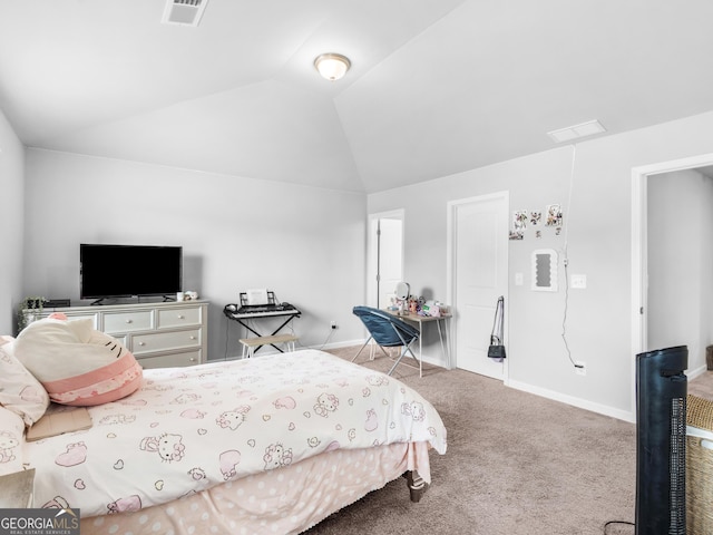 445 Sawmill Trce, Hampton, GA 30228 - carpeted bedroom with lofted ceiling and baseboards