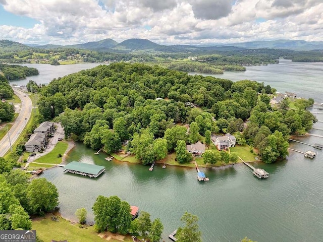 2309 Ridgecrest Cir, Hiawassee, GA 30546 - drone / aerial view of a water and mountain view and a heavily wooded area