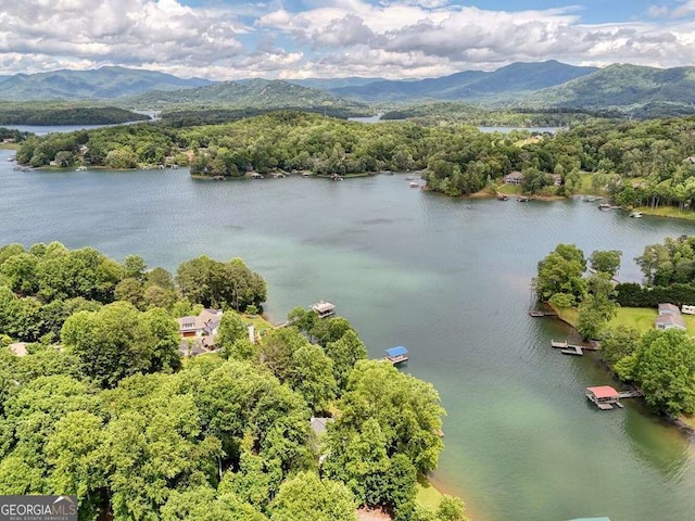 2309 Ridgecrest Cir, Hiawassee, GA 30546 - drone / aerial view of a water and mountain view and a heavily wooded area