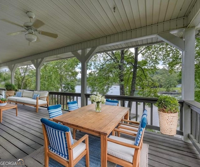 2309 Ridgecrest Cir, Hiawassee, GA 30546 - wooden terrace with ceiling fan and outdoor lounge area