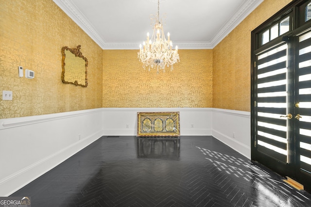 2878 Heather Row Rdg SW, Lilburn, GA 30047 - foyer entrance with a chandelier, wainscoting, and wallpapered walls