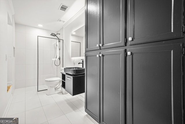 2878 Heather Row Rdg SW, Lilburn, GA 30047 - bathroom featuring toilet, vanity, tiled shower, tile patterned flooring, and recessed lighting