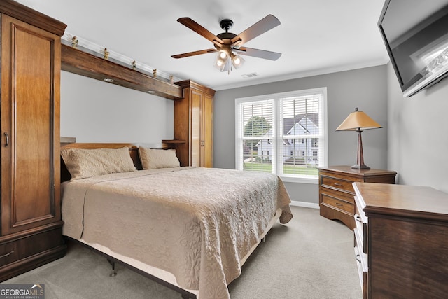 285 Finsbury Park Ct, Suwanee, GA 30024 - bedroom with carpet flooring, baseboards, crown molding, and ceiling fan