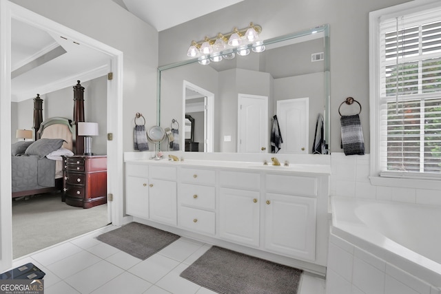 285 Finsbury Park Ct, Suwanee, GA 30024 - full bath featuring ensuite bathroom, double vanity, a bathtub, and tile patterned floors