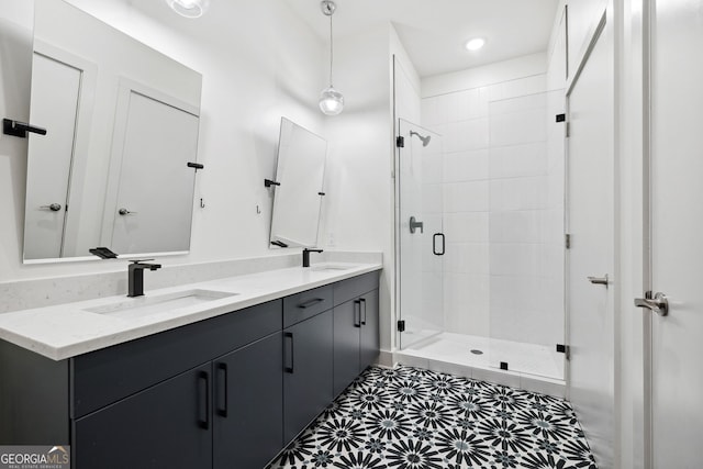 112 Rogers St NE Unit 304, Atlanta, GA 30317 - full bathroom featuring a stall shower, double vanity, and recessed lighting