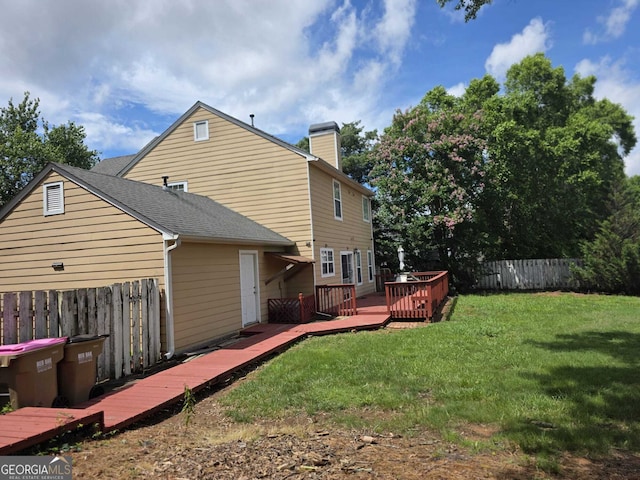 1405 Overland Xing, Alpharetta, GA 30004 - rear view of property featuring a wooden deck, a chimney, and a shingled roof