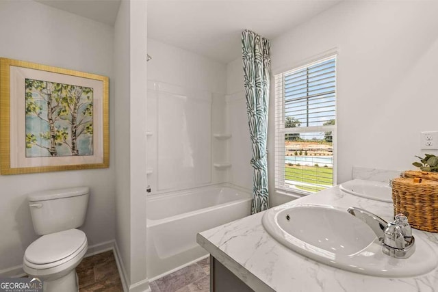 1311 Aura Ln, Lawrenceville, GA 30045 - full bath with double vanity and shower / bath combo with shower curtain