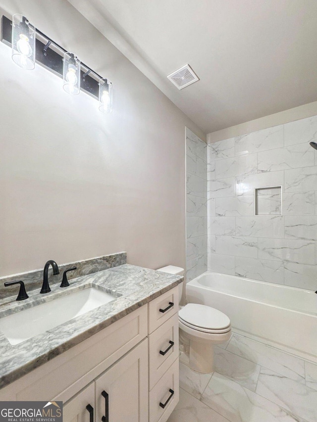 54 Myna, Ellijay, GA 30540 - bathroom featuring marble finish flooring, vanity, and shower / washtub combination