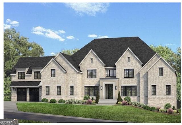 1303 Cobblemill Way NW, Kennesaw, GA 30152 - view of front facade with a front yard, an attached garage, brick siding, and driveway