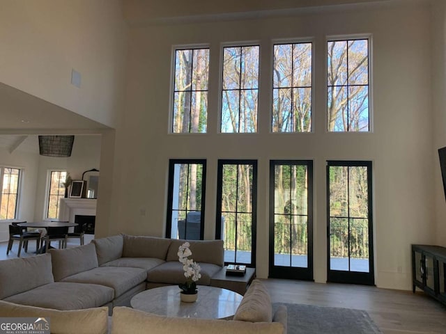 1303 Cobblemill Way NW, Kennesaw, GA 30152 - living area featuring a towering ceiling and wood finished floors