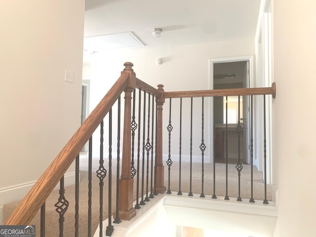 2118 Water Mill Ct, Buford, GA 30519 - stairs featuring attic access and baseboards