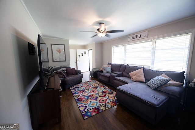 103 Wilson Way, Thomaston, GA 30286 - living area with wood finished floors, a ceiling fan, and ornamental molding