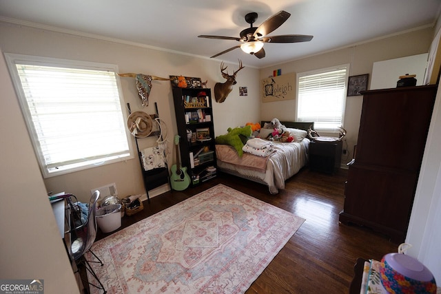 103 Wilson Way, Thomaston, GA 30286 - bedroom with dark wood finished floors, ornamental molding, and ceiling fan